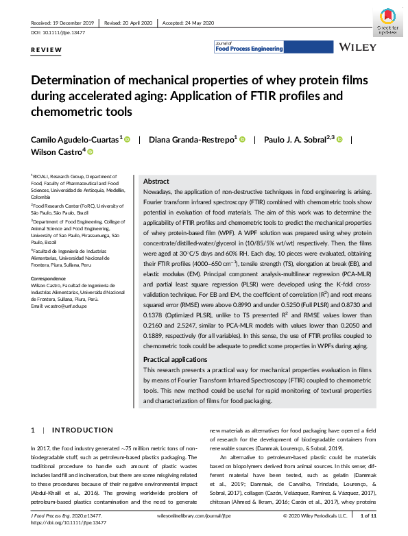 (PDF) Determination of mechanical properties of whey protein films ...