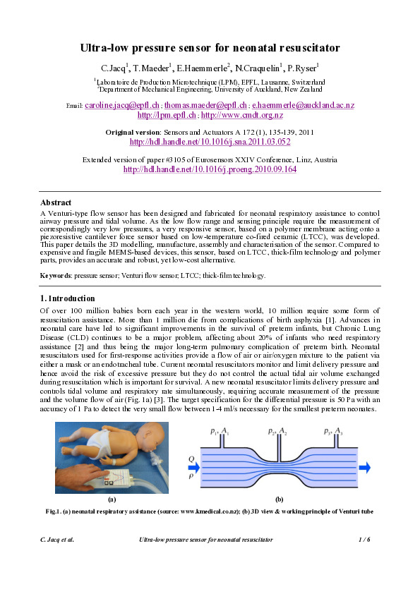 (PDF) Ultralow pressure sensor for neonatal resuscitator Enrico Haemmerle Academia.edu