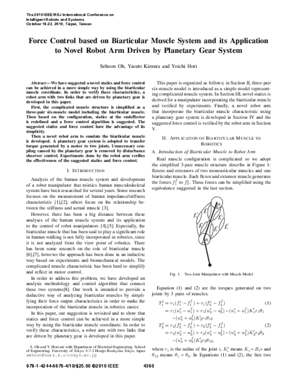 (PDF) Force control based on biarticular muscle system and its ...