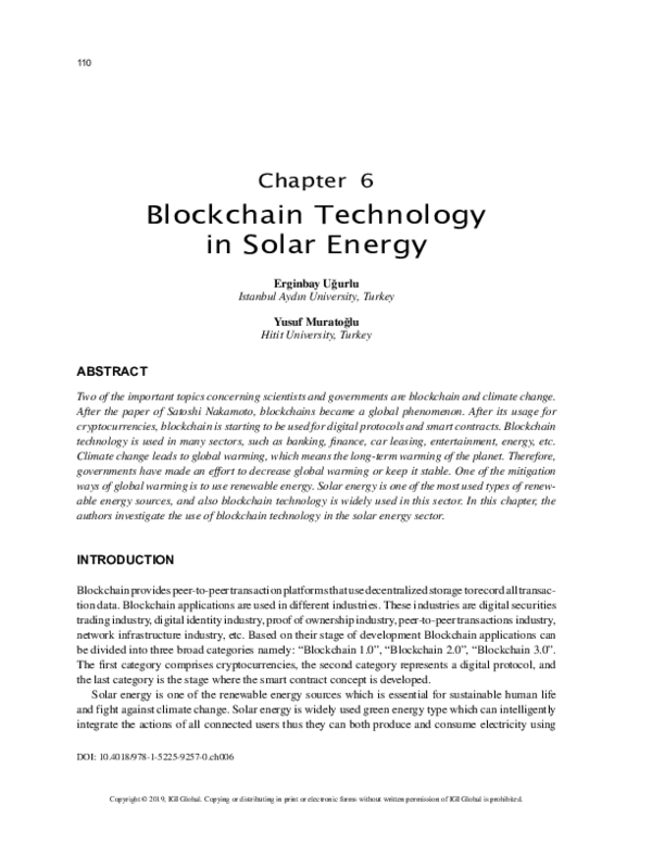 (PDF) Blockchain Technology in Solar Energy