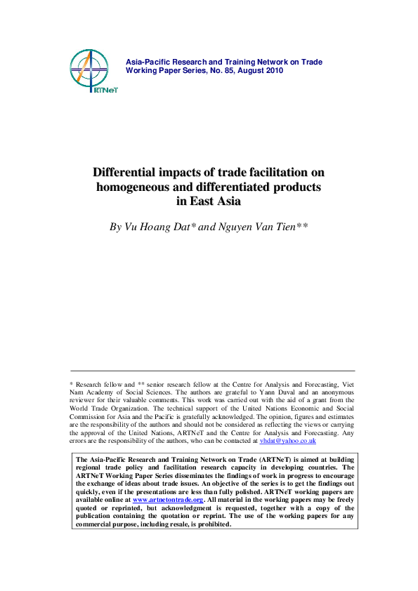 (PDF) Differential impacts of trade facilitation on homogeneous and ...