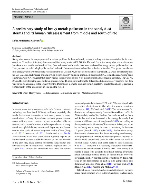 (PDF) A preliminary study of heavy metals pollution in the sandy dust ...