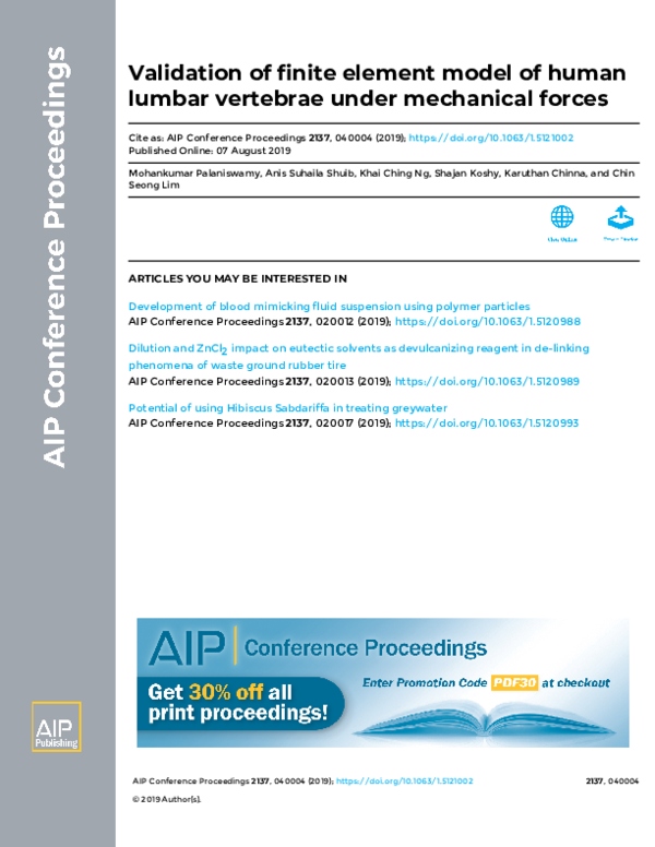(PDF) Validation of finite element model of human lumbar vertebrae ...