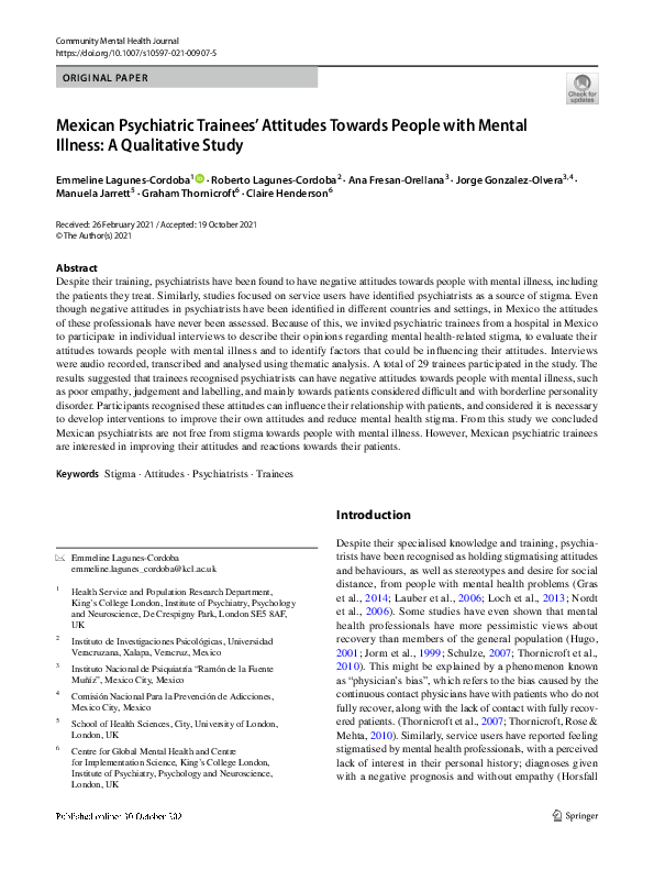 (PDF) Mexican Psychiatric Trainees’ Attitudes Towards People with ...