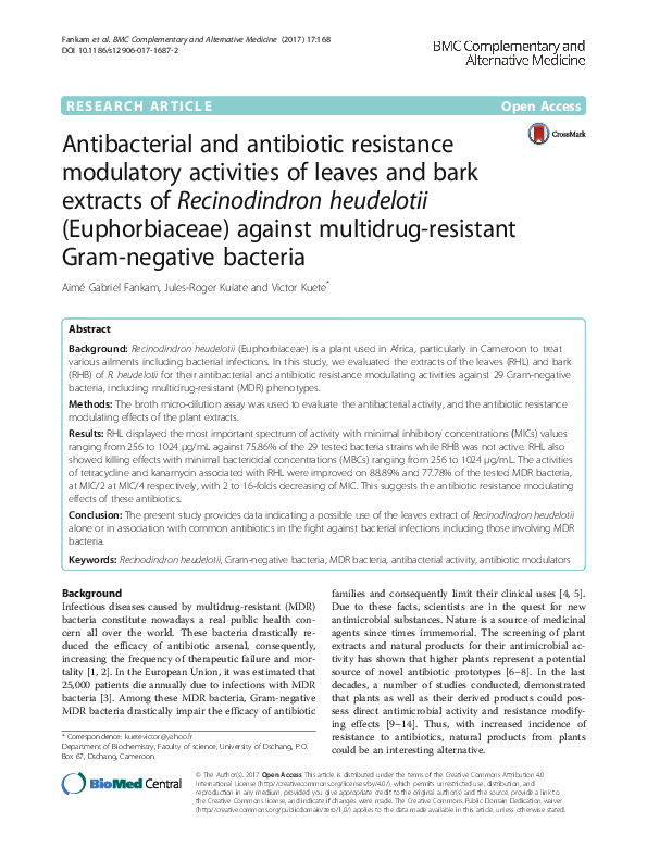 (PDF) Antibacterial and antibiotic resistance modulatory activities of