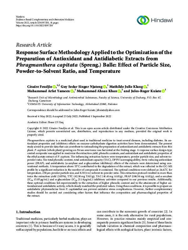 (PDF) Response Surface Methodology Applied to the Optimization of the ...