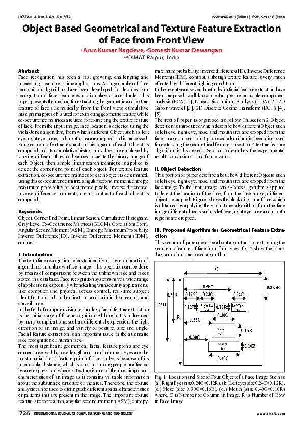 (PDF) Object Based Geometrical and Texture Feature Extraction of Face ...