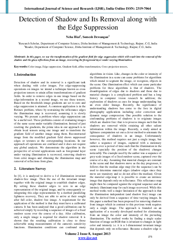 (PDF) Detection of Shadow and Its Removal along with the Edge Suppression