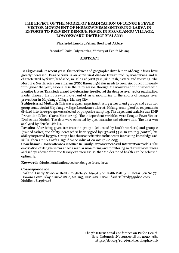 (PDF) The Effect of the Model of Eradication of Dengue Fever Vector ...