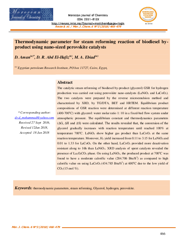 (PDF) Thermodynamic parameter for steam reforming reaction of biodiesel ...