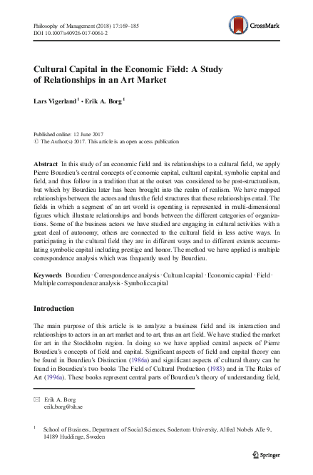 (PDF) Cultural Capital in the Economic Field: A Study of Relationships ...