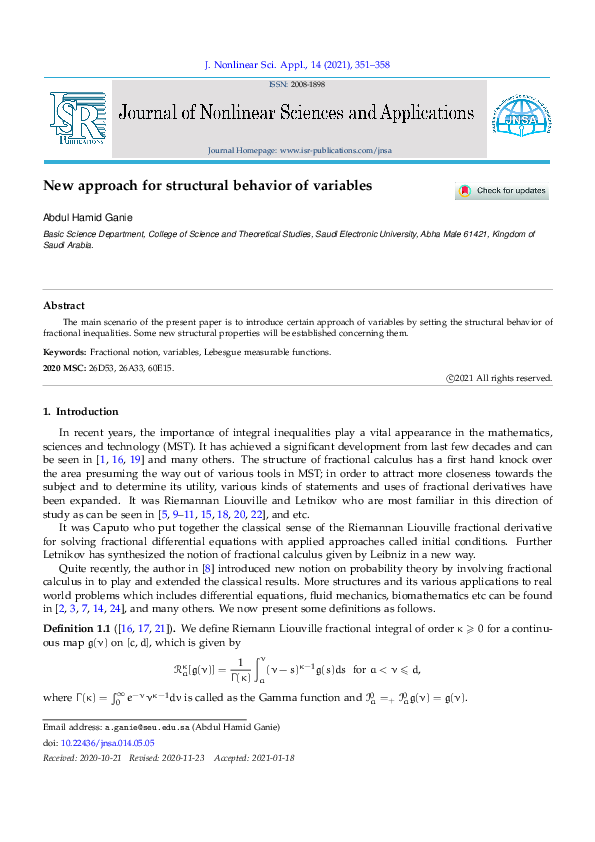 (PDF) New approach for structural behavior of variables