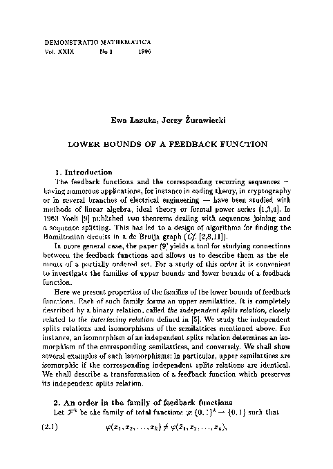 (PDF) Lower Bounds of a Feedback Function