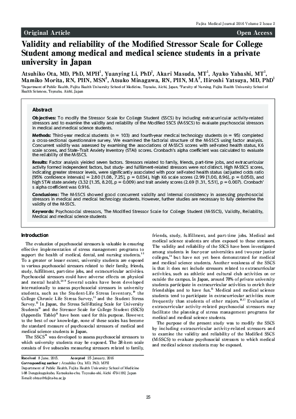 (PDF) Validity and reliability of the Modified Stressor Scale for ...