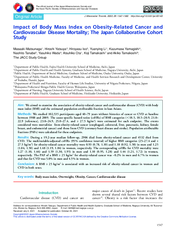 (PDF) Impact of Body Mass Index on Obesity-Related Cancer and ...