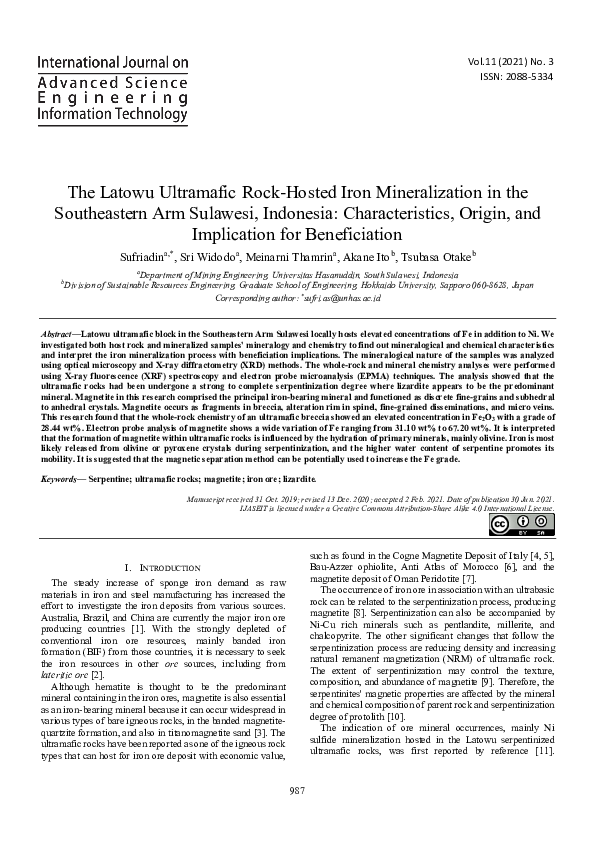 (PDF) The Latowu Ultramafic Rock-Hosted Iron Mineralization in the ...