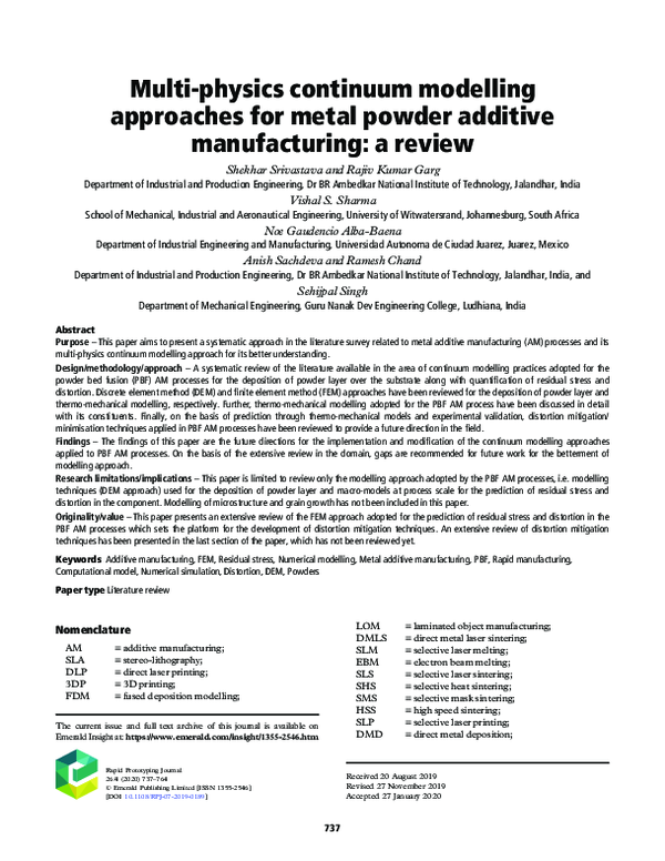 (PDF) Multiphysics continuum modelling approaches for metal powder