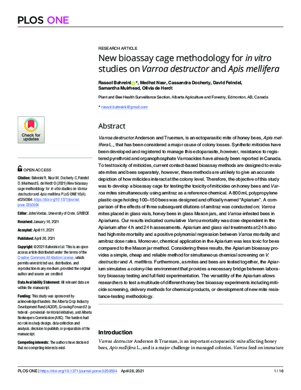 (PDF) New bioassay cage methodology for in vitro studies on Varroa ...