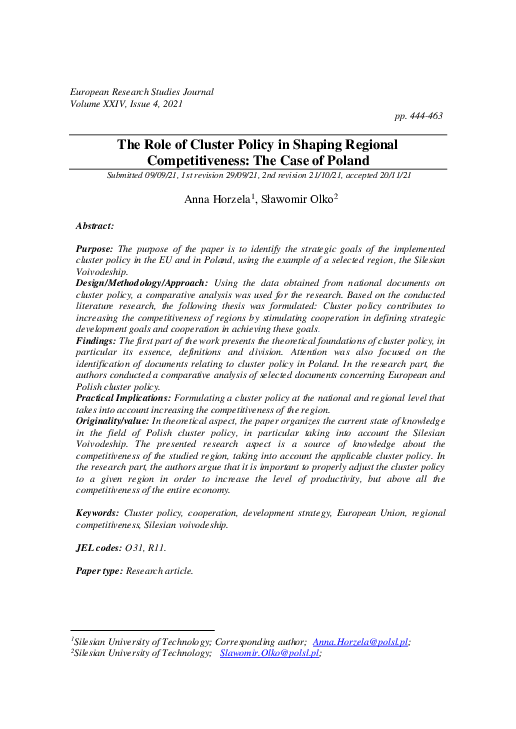(PDF) The Role of Cluster Policy in Shaping Regional Competitiveness ...