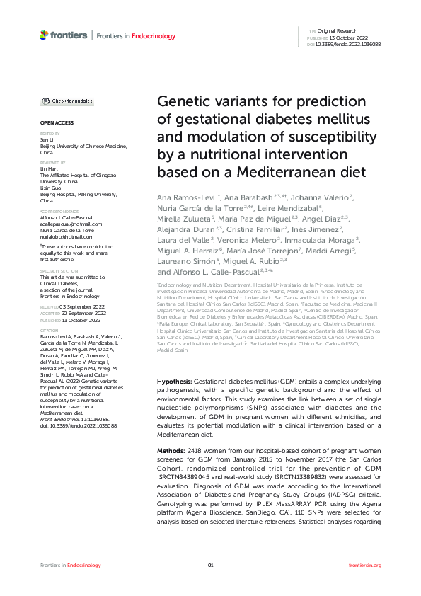 (PDF) Genetic variants for prediction of gestational diabetes mellitus ...