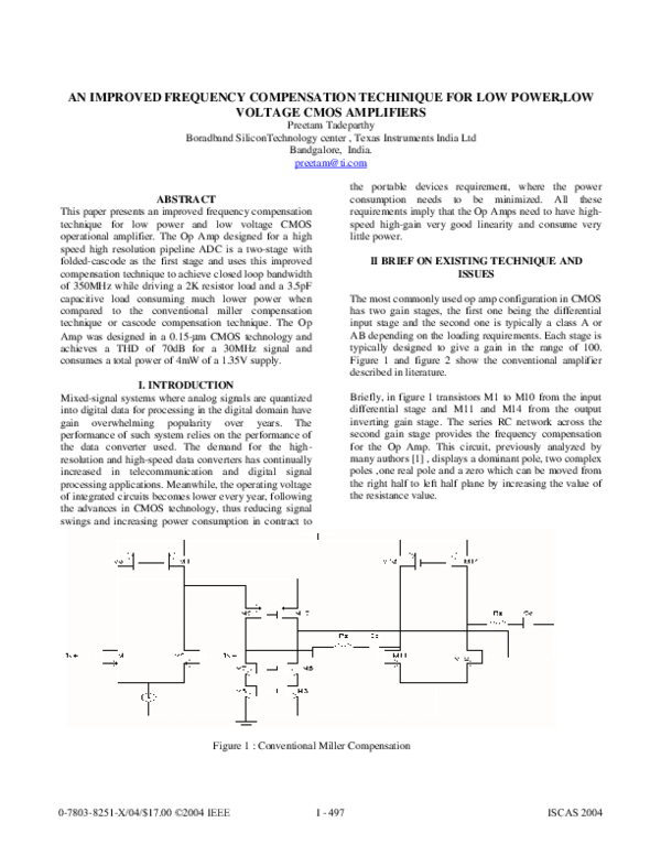 (PDF) An improved frequency compensation techinique for low power,low ...