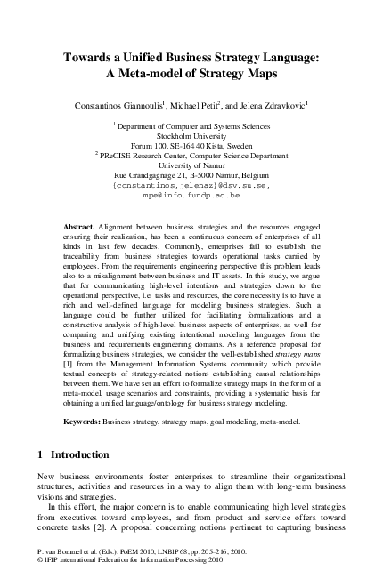 (PDF) Towards a Unified Business Strategy Language: A Meta-model of ...