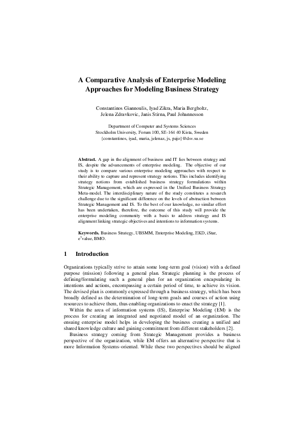 (PDF) A comparative analysis of enterprise modeling approaches for ...