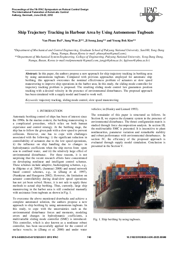 (PDF) Ship Trajectory Tracking in Harbour Area by Using Autonomous Tugboats