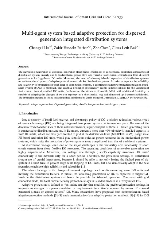 (PDF) Multi-agent system based adaptive protection for dispersed ...