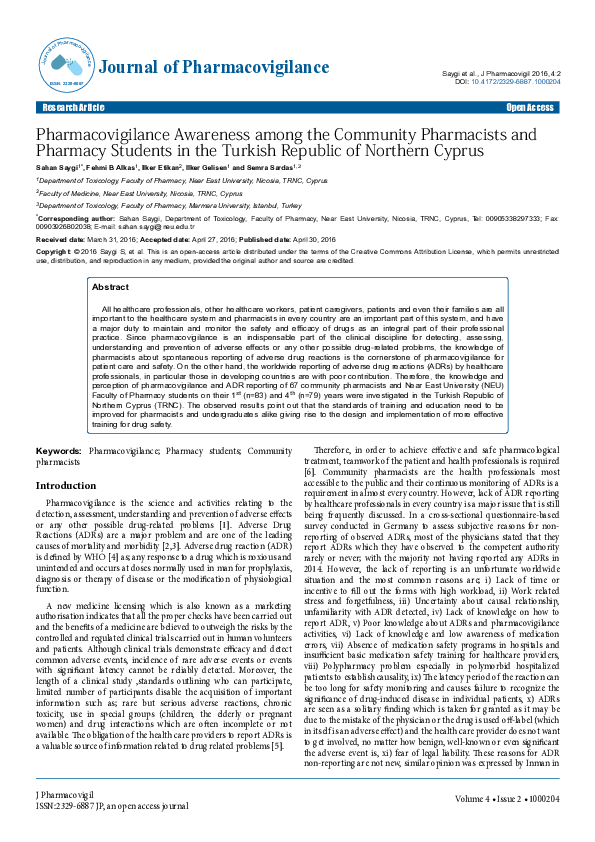 (PDF) Pharmacovigilance Awareness among the Community Pharmacists and ...