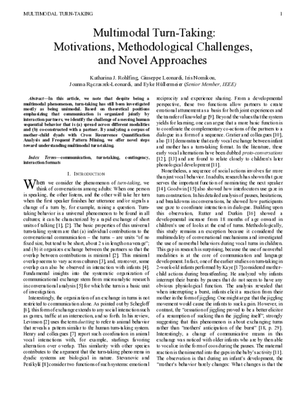 (PDF) Multimodal Turn-Taking: Motivations, Methodological Challenges ...