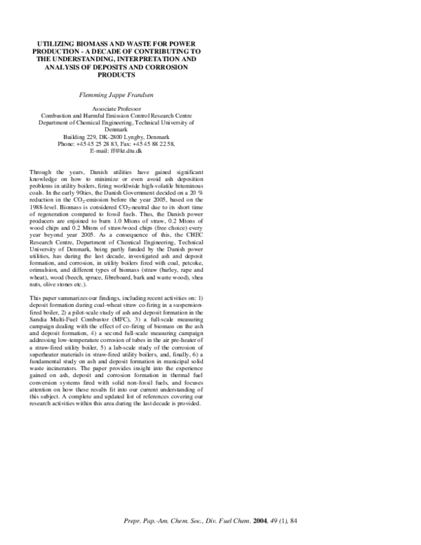 (PDF) UTILIZING BIOMASS AND WASTE FOR POWER PRODUCTION -A DECADE OF ...