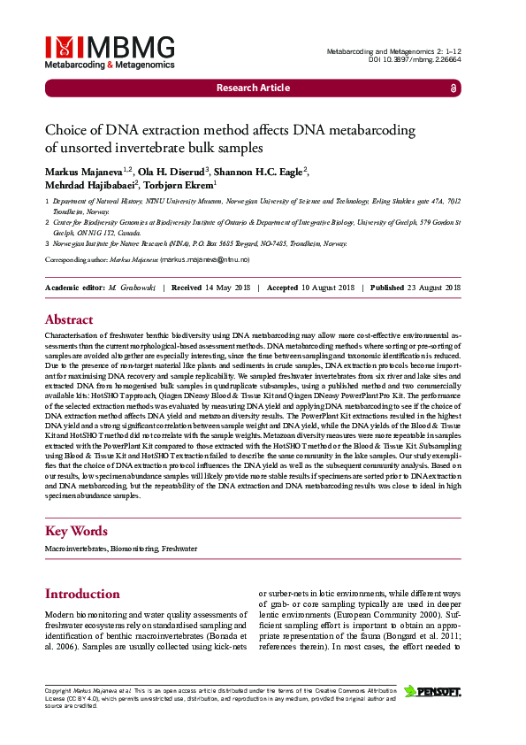 (PDF) Choice of DNA extraction method affects DNA metabarcoding of ...