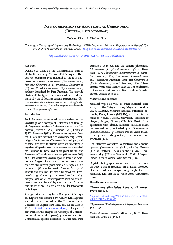 (PDF) New combinations of Afrotropical Chironomini (Diptera: Chironomidae)