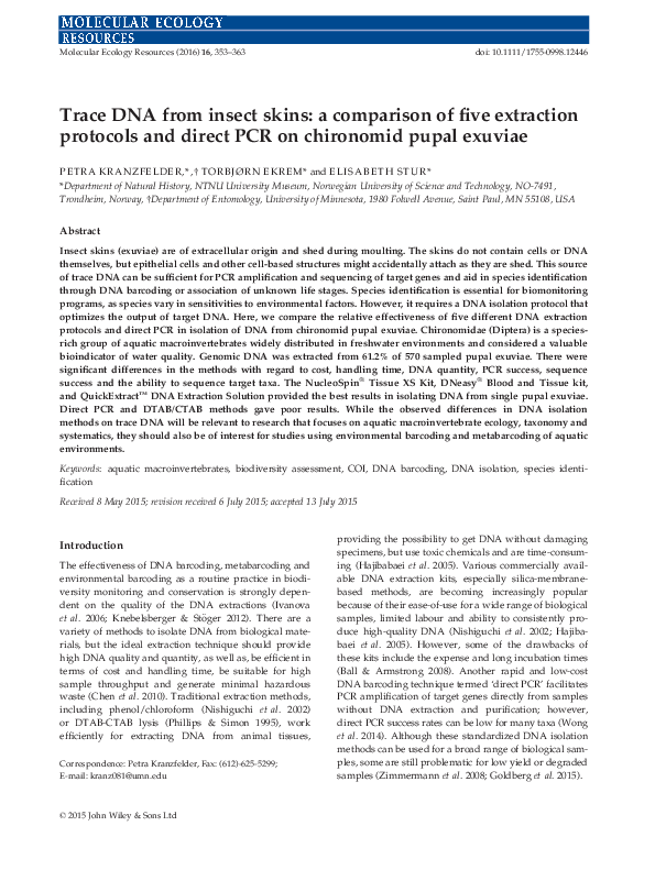 (PDF) Trace DNA from insect skins: a comparison of five extraction ...