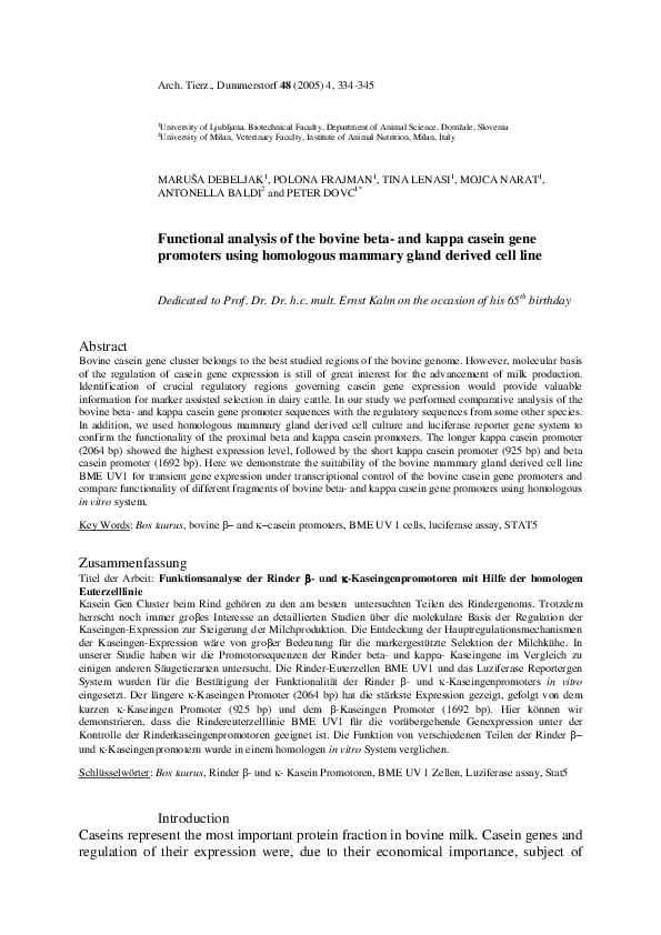 (PDF) Functional analysis of the bovine beta- and kappa casein gene ...