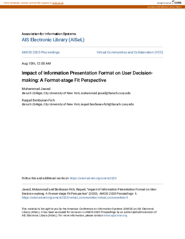 (PDF) Impact of Information Presentation Format on User Decision-making ...