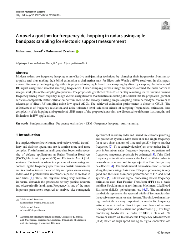 (PDF) A novel algorithm for frequency de-hopping in radars using agile ...