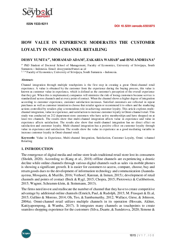(PDF) How Value in Experience Moderates the Customer Loyalty in Omni ...