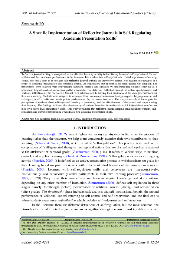 (PDF) A Specific Implementation of Reflective Journals in Self ...