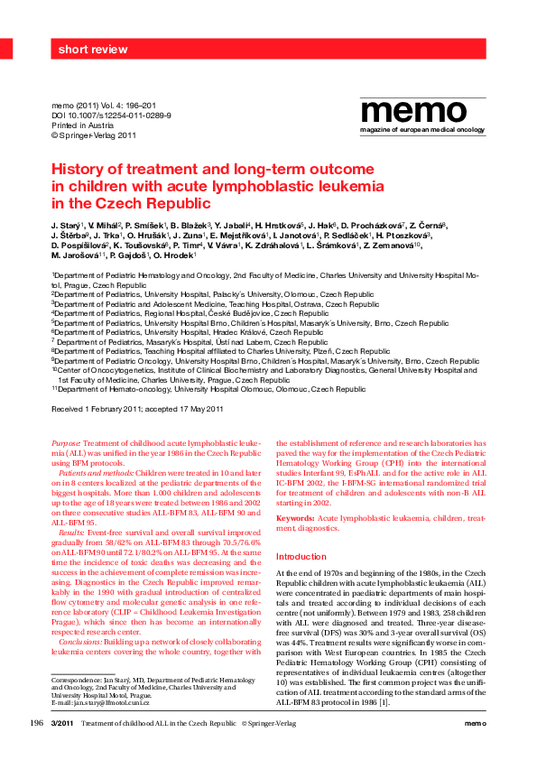(PDF) History of treatment and long-term outcome in children with acute ...