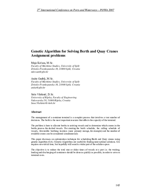 (PDF) Genetic Algorithm for Solving Berth and Quay Cranes Assignment ...