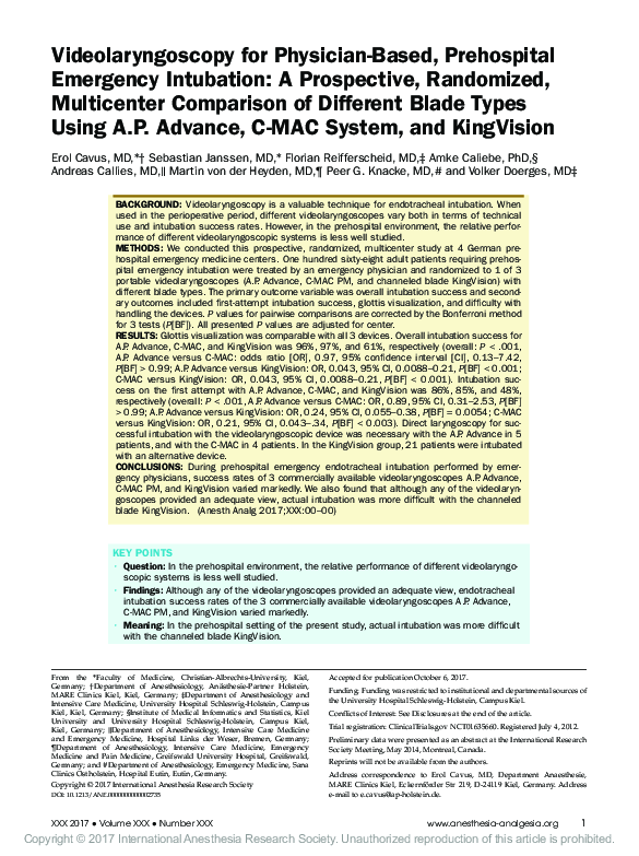 (PDF) Videolaryngoscopy for Physician-Based, Prehospital Emergency ...