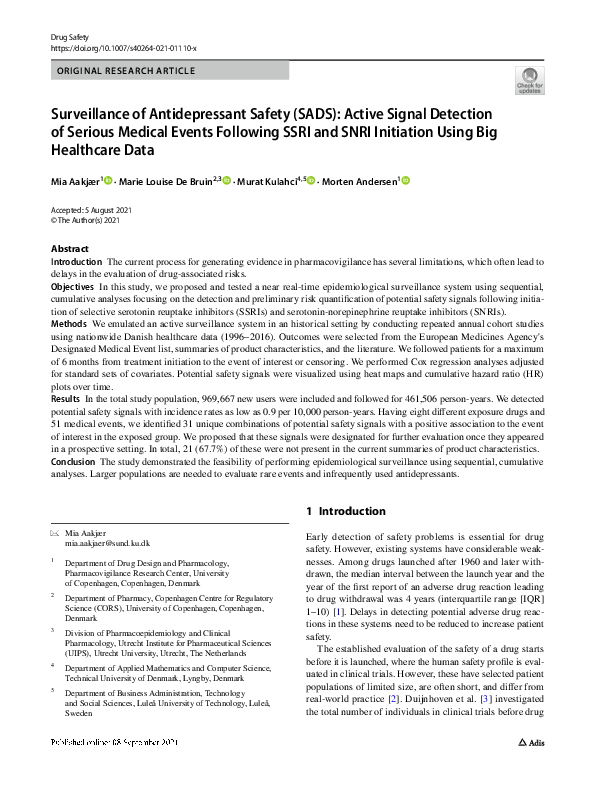 (PDF) Surveillance of Antidepressant Safety (SADS): Active Signal ...
