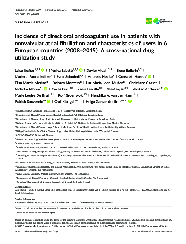 (PDF) Incidence of direct oral anticoagulant use in patients with ...