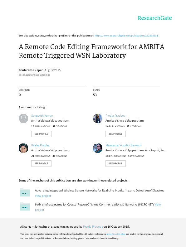 (PDF) A Remote Code Editing Framework for AMRITA Remote Triggered WSN ...