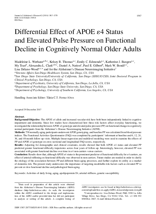 (PDF) Differential Effect of APOE ɛ4 Status and Elevated Pulse Pressure ...