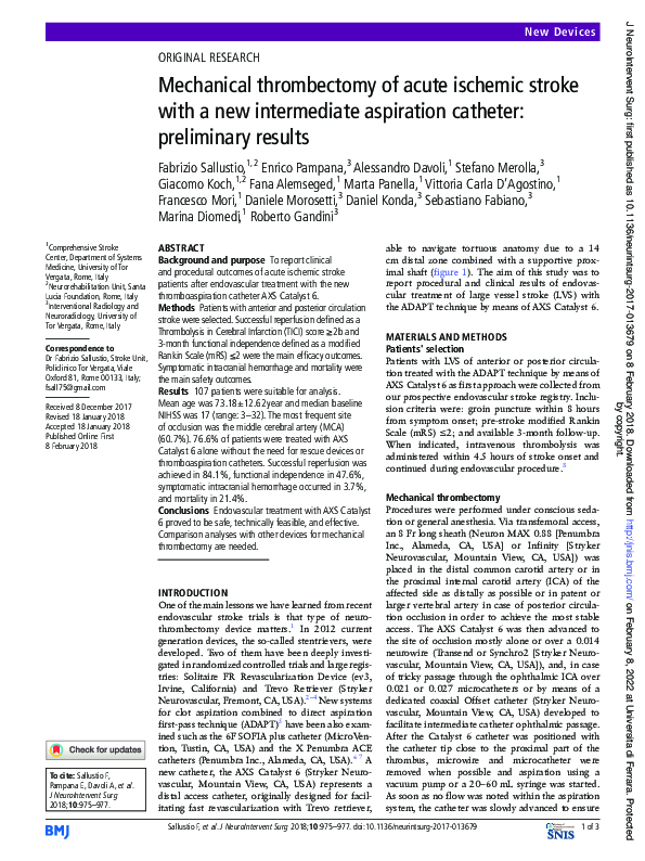 (PDF) Mechanical thrombectomy of acute ischemic stroke with a new ...