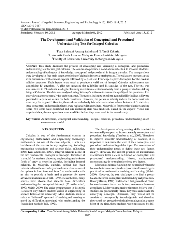 (PDF) The Development and Validation of Conceptual and Procedural ...