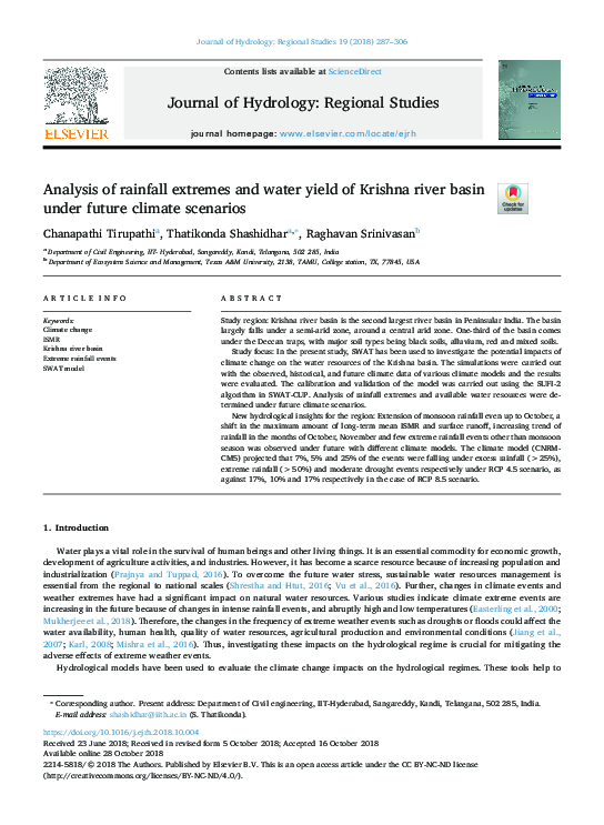 (PDF) Analysis of rainfall extremes and water yield of Krishna river ...